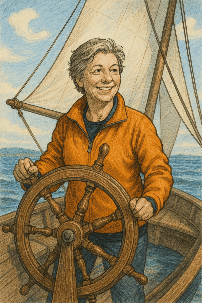 ki-generiertes Bild: Frau steuert Segelboot